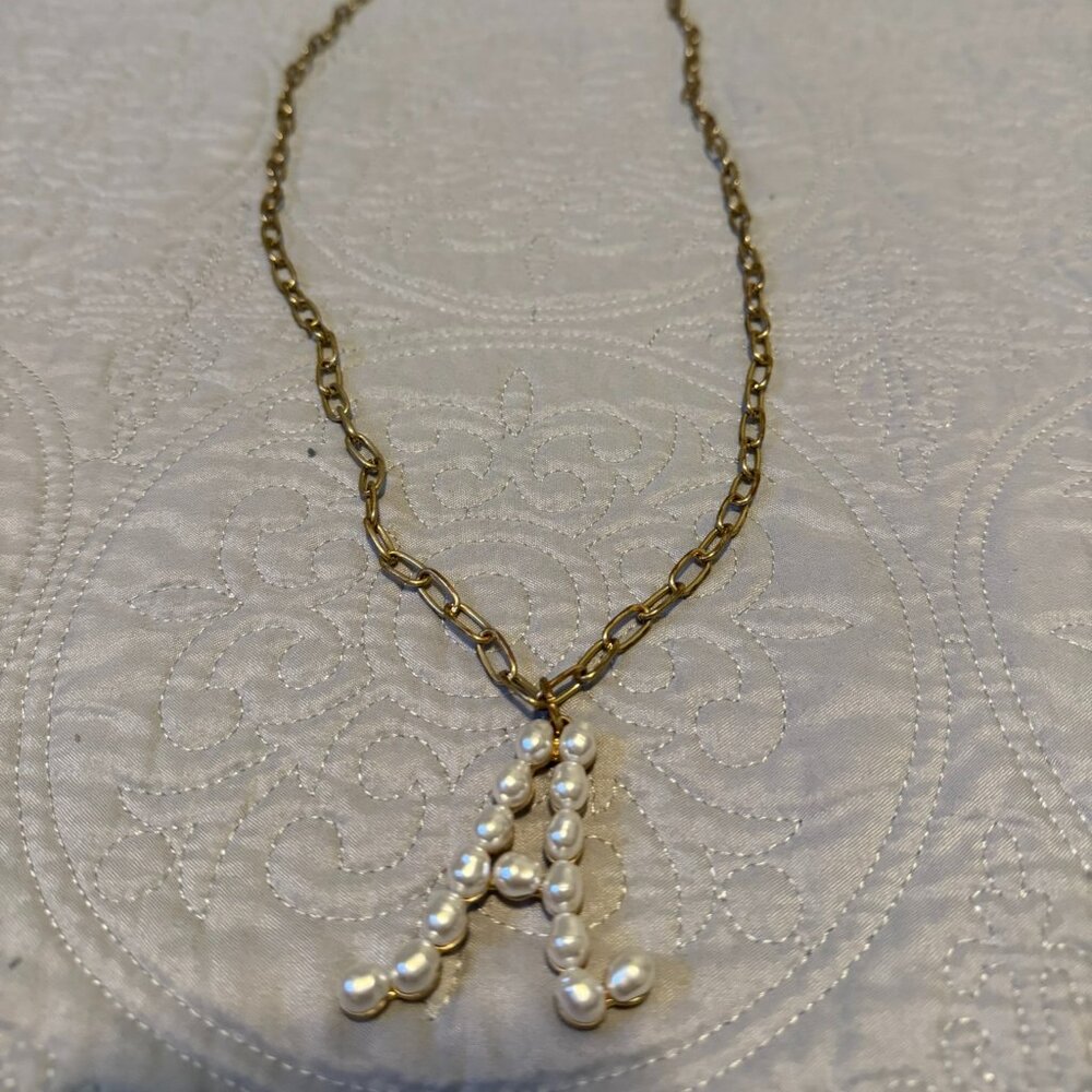 Plunder Design Pearl "A" Initial Necklace